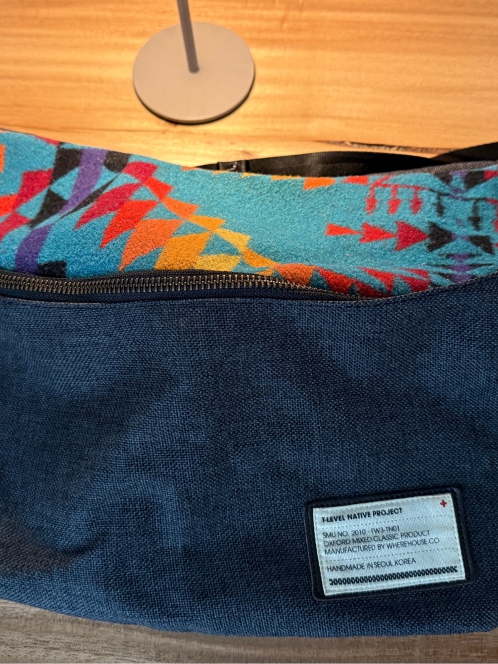 The Level Native Project Blue Canvas Crossbody Bag with Turquoise Aztec Liner